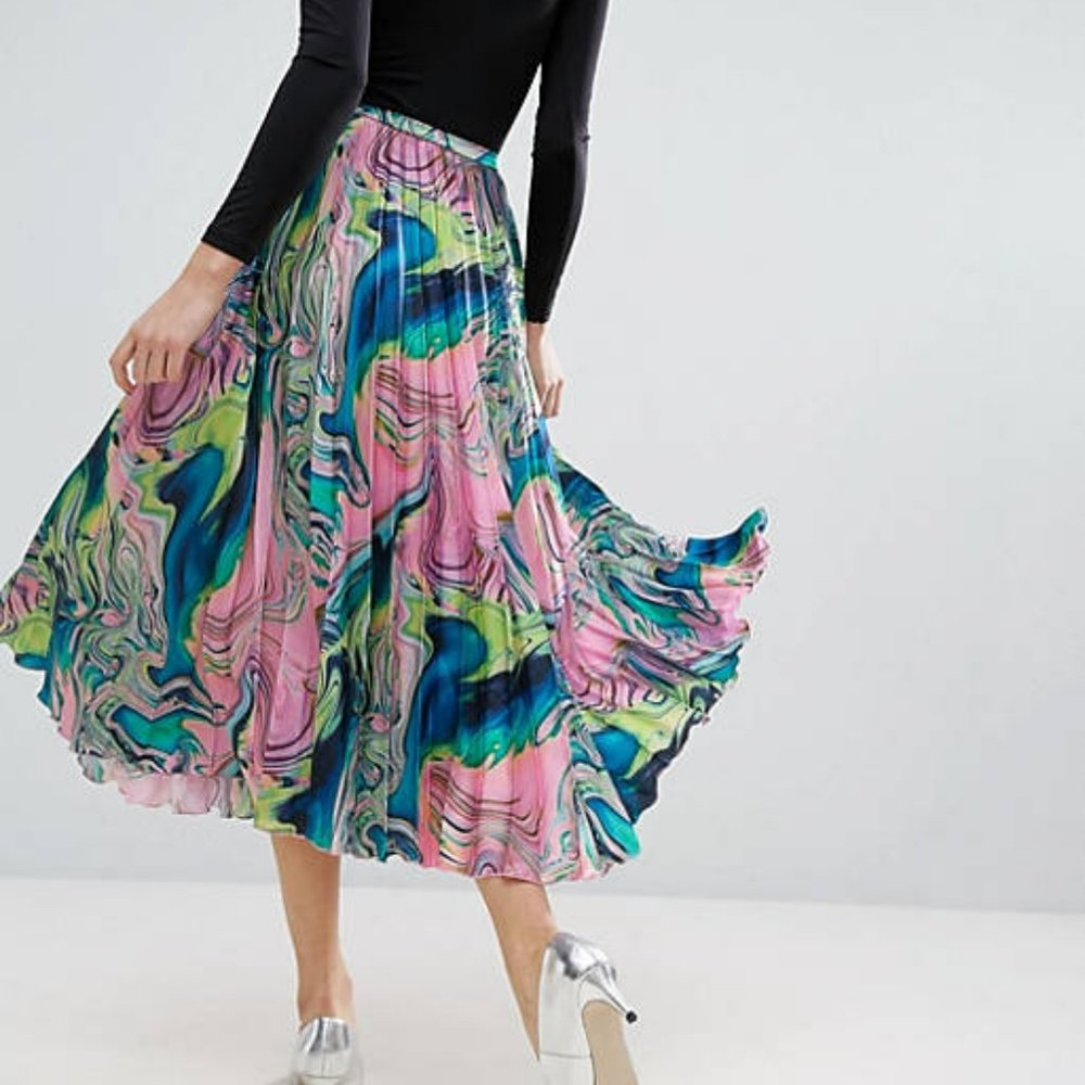 ASOS Multicolor Marble Print Midi Skirt